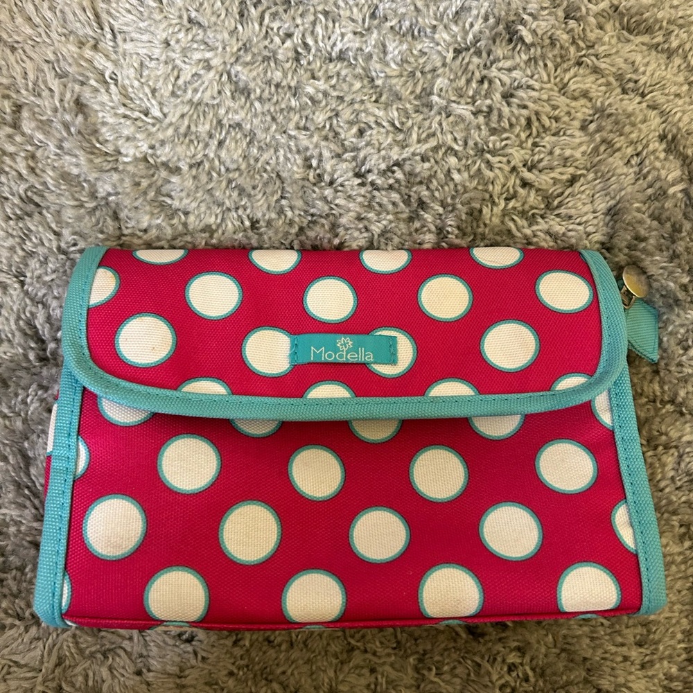 Modella Pink and White Polka Dot Travel Pouch